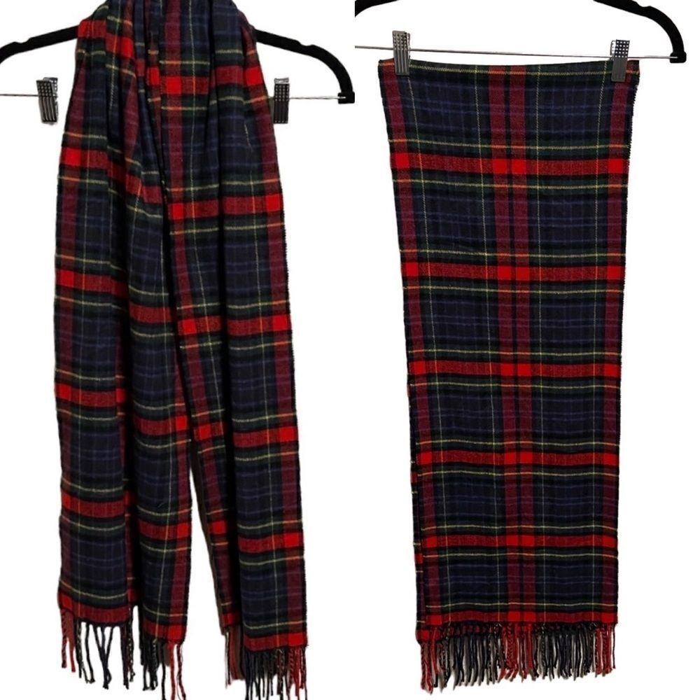 No Brand- Unisex Red Green Blue Plaid Tartan Cashmere Blend Fringe Hem Scarf